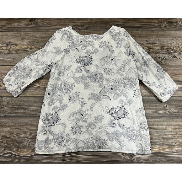 Malvin "I Love Linen" Blouse L White/Black Floral Paisley Embroidered Minimalist - Picture 7 of 10